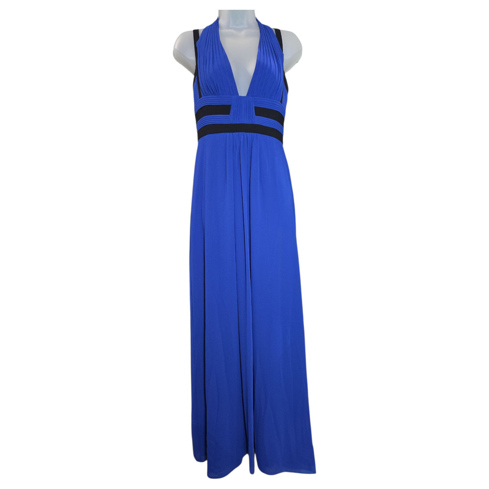 BCBGMaxAzria Women Sz 02 MARGARETTE Royal Blue Halter Maxi Dress Prom HOCO EUC